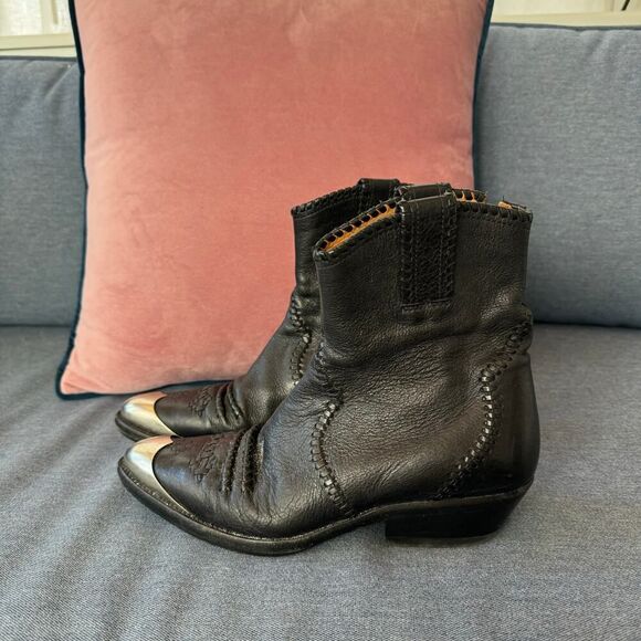 Isabel Marant Santia Black Leather Western Ankle Bootie Boots - Picture 1 of 8